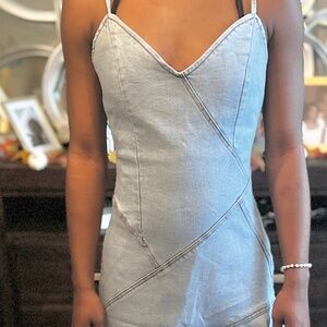 Never worn Fashion nova denim side cascade dress
